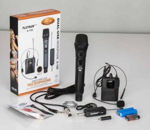 Platinum X-100 Professional Universal Dual USE Wire/ Wireless Microphone And Transmitter Match Headset & Lapel Mic