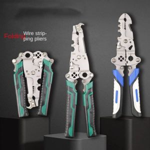 MIRACLE HOME STORE Efficient Foldable Wire Stripping Pliers Crimper Cable Cutter Wear-Resistant Wire Crimper Professional Non-slip Cable Stripper Cutting Hand Tool