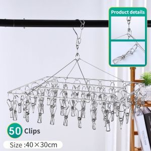 50 Clips Drying Rack Stainless Steel Socks Underwear Multiple Clips Hanger Laundry Washing Towel Air Dryer Racks Pegs
