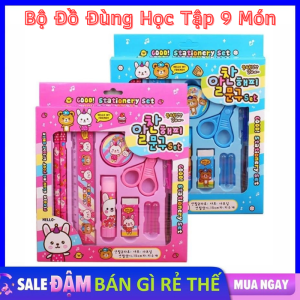 Bộ đồ dùng học tập 9 món kèm hộp quà lung linh chủ đề hoạt hình cho bé yêu - Bộ dụng cụ học tập 9 món gồm bút chì + tẩy + thước + đồ chuốt Cho Bé Lớp 1 - Lớp 2 Siêu Tiện lợi