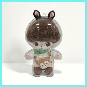 Kebidumei Dimoo World Series Transparent Protectice Case Dimoo Doll 18cm Keychain Storage Bag Cotton Doll Outing Waterproof and Dustproof PVC Storage Bag