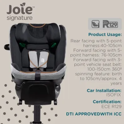 Joie Signature I-Spin XL iSize Car Seat for Newborn Babies up to 19kgs 4 years old