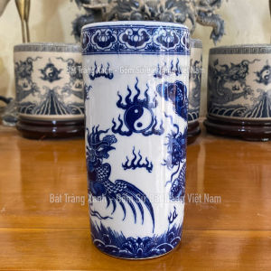 Lọ Đựng Hương Ống Hương Ống Cắm Hương Bát Tràng Men Lam Men Trắng Hoạ Tiết Rồng Sen