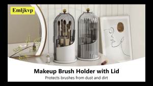 Makeup Brush Holder with Dustproof Cover 360 Rotating Makeup Brush Organizer for Vanity Bathroom Grey
