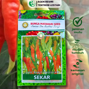 Benih Cabe Rawit SEKAR 200 Biji Cap Bunga Matahari Lebat Pedas Panjang