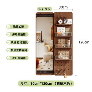 Wall Mirror Full Length Full Body Mirror Wall Mount Mirror With Rack Wall Mirror Full Length Mirror With Storage Can Close Wire-Wrap Board Dressing Mirror Thick Material 镜子全身