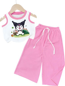 Bộ sát nách quần ống rộng thun gân hình in kuromi cho bé 6kg -30kg.SNQD010