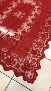 SPESIAL NATAL Taplak Meja Makan 4 Kursi 135 x 180 cm Warna Merah Natal Bahan kain Polyester Corak Bunga Pucuk Teratai