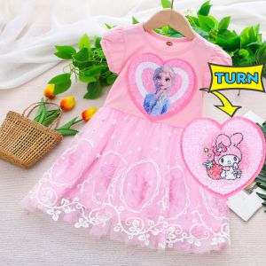 Pakaian Anak Gaun Perempuan Elsa Princess dengan Desain Kartun dan Sequins untuk Usia 2-8 Tahun Baju