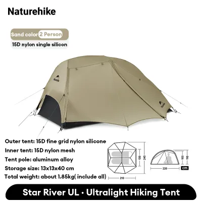 Naturehike Star River UL15D Nylon Ultralight backpacking tent Outdoor Hiking Camping Portable 1-2 Person Tent with Ground Mat