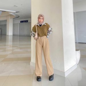 Celana Panjang Kulot Lipat Bahan Jeans Premium Virall