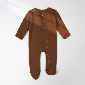 CleverMama Newborn Baby Frogsuit For Baby Boys and Girls Skinny Ribbed Cotton Button-Down Sleepwear Plain Color Footed Pajamas for Newborn Babies Girl and Boys 0-12months