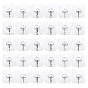 Pack Of 30 Heavy Duty Clear Adhesive Hooks Sticky Hangers for Kitchen and Bathroom Walls Towel Hanging Solution