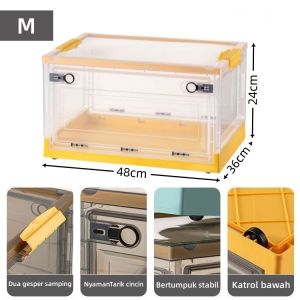Kotak penyimpanan plastik Lemari penyimpanan serbaguna Storage box transparan Kotak penyimpanan geser berkapasitas besar dan kokoh dengan tiga pintu