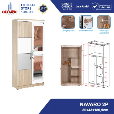 Olympic Lemari Kayu Dua Pintu / Lemari Pakaian Dua Pintu / Lemari Baju / Tempat Penyimpanan / NAVARO 2P