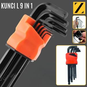 Kunci L Set 9pcs 9in1 MM Panjang Kunci L Set Alat Perkakas Ballpoint Hex Key Wrench Huidi Tools Bukan Tekiro Multifungsi