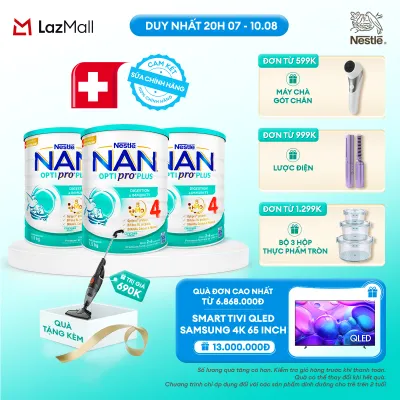 [CHỈ 20H 07-10.08 QT ĐƠN 599K/999K/1299K] [Tặng Máy hút bụi cầm tay Gaabor] Bộ 3 lon Sữa Bột Nestlé NAN OPTIPRO PLUS 4 1500g Cho Bé 2 - 6 Tuổi: Công Thức Độc Quyền Nhập Khẩu Từ Thụy Sỹ Chứa Phức Hợp 5-HMO
