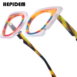 HEPIDEM Acetate Gọng kính phụ nữ quá khổ cỡ lớn Mắt Mèo Kính Mắt Nhật Bản handmade dày Cateye kính trong suốt kính mắt cho mắt 9353