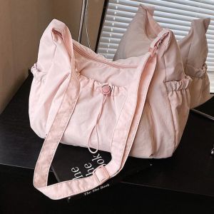 Sweet Korean Style Nylon Shoulder Bag Pleated Handbag Crossbody Bag Lightweight Tote Bag Drawstring Bag Outdoor2026