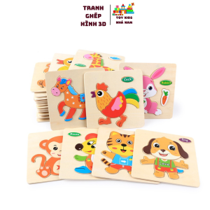 Tranh ghép hình 3D bằng gỗ có in hình nhiều mẫu ngộ nghĩnh phát triển trí tuệ giáo dục sớm cho bé - Đồ Chơi Nhà Nam