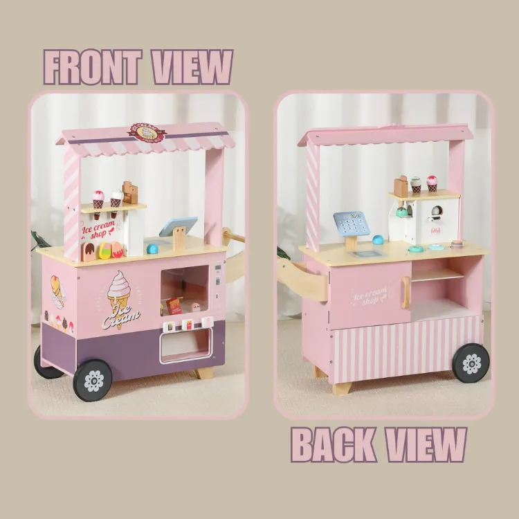 ONE ELEPHANT Wooden Ice Cream Cart Push and Vending Machine
