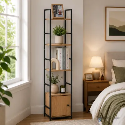 4-Layer Bookshelf Storage Rack with Cabinet | Wooden Display Shelf Metal Frame Organizer | Home & Office Storage RK-CWG3024144L