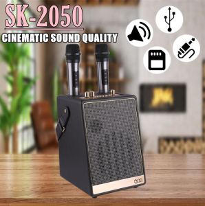 QIXI SK-2050 Big Sound High Quality KARAOKE Wireless Bluetooth Leather Type Speaker with  Dual Wireless Microphone