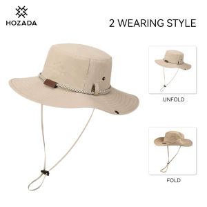 HOZADA หมวกปีนหมวกกลางแจ้งหมวกหมวกไต่เขาหมวกชาวประมงแห้งเร็วฝาปิดระบายอากาศได้ใช้ได้ทั้งชายและหญิงหมวกป้องกันแสงแดดหมวกหน้าร้อนปีกกว้างปีนเขาหมวกบังแดด