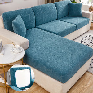 Sofa Seat Cover L Shaped Sofa Cushion Cover Solid Color Fleece Elastic Sofa Slipcover Cushion Sofa Protector