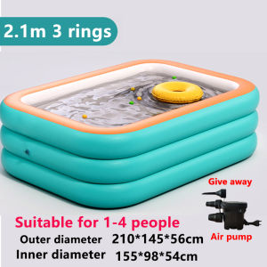 💧Free Air Pump💧Swimming Pool 1.5M/2.1/3M PVC Thickened Material Inflatable Rectangular Swimming Pool Outdoor Swimming Pool Inflatable Swimming pool Swimming Pool For Kids Inflatable Pool For Kids Family Lounge Pool Kid Swimming Playing Pool