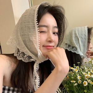 ROLL French Pastoral Style Headscarf Lace Fringe Headband Towel Gentle Triangular Headband Women