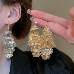 RGFV Temperament Flower Long Tassel Earrings Exaggerated Light Luxury Big Petal Ear Hooks Niche Design Fashion Hollow Women Stud Earrings Women