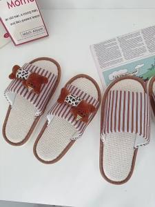 Cute Cartoon Puppy Slippers For Women Indoor Non-Slip Floor Sandals All-Season Cotton-Linen Thick-Soled Couple Slippers