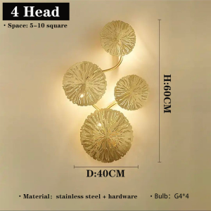 SUNMEIYI European and American luxury golden lotus leaf LED wall light for living room restaurant bar club decoration  G4 (with light bulb) 3 years warranty