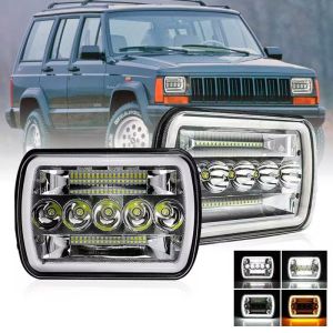 2 PCS 5x7 Inch LED Car Headlights  Hi/Lo Beam Rectangular Headlamps 60W Amber DRL Square Light For Jeep Off-Road Modified Truck