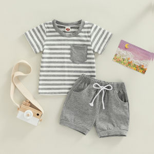 【COD&Local Ship】Terno for Kids Boy Toddler Boys Summer Outfit Short Sleeve T-shirt with Elastic Waist Shorts