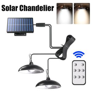CHUAN Single/Double Head Solar Pendant Light Solar Powered Remote Control Solar Panel Light Waterproof Solar Chandelier Camping