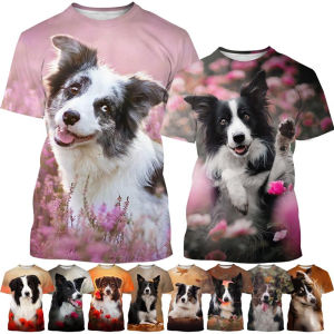 [Local Stock] VCC Summer Printed Fashionable Cute Dog Casual Round Neck Short Sleeve Creative New Border Collie 3D