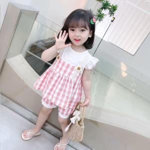 X BABY Setelan Lengan Pendek Set Anak Perempuan Katun Kotak Kasual Style 1-4 Tahun
