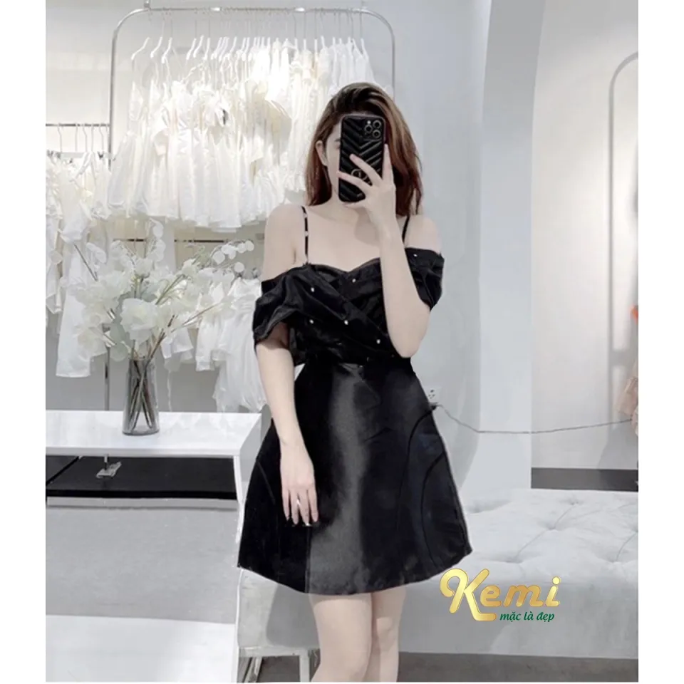 Váy đầm trễ vai đính đá 2 dây phối tơ óng dáng suông corset dự tiệc draling  dress dáng tiểu thư Kemi thiết kế | Lazada.vn