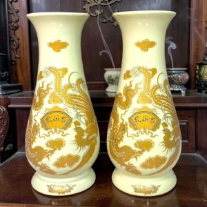 Bộ thờ men vàng ngà RỒNG VIỆT - Họa tiết Phúc Lộc Thọ độc đáo từ gốm Bát Tràng cho ban gia tiên.