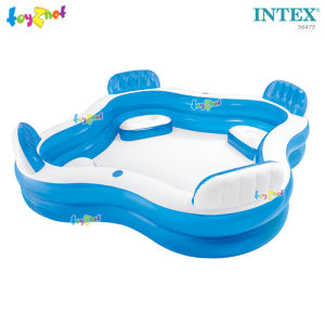 Intex สระน้ำ เป่าลม พร้อมที่นั่งและพนักพิง แฟมิลี่เล้าน์จ 2.29x2.29x0.66 ม. รุ่น 56475 + ที่สูบลมดับเบิ้ลควิ๊ก วัน