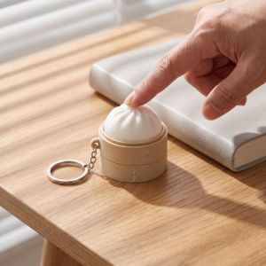 BMFUEW Crisp Click Sound Dumpling Keyboard Keychain Portable Design Weave Pattern Steam Bun Pendant Bag Charm Soft Simulation Steamed Bun Fidget Keychain School Teacher Gift