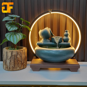 Ceramic Indoor Desktop Water Fountain With Ring Light