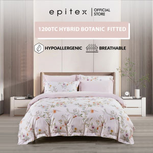 Epitex 1200TC Hybrid Botanic Silk Printed Bedsheet Set | Bed Sheet Set Fitted Sheet Set Bedset Silky Soft Cooling Breathable Moisture Wicking Hypoallergenic Easy Care
