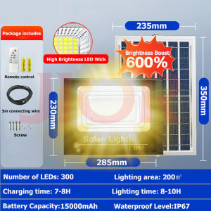 Slamp Solar Light Outdoor Waterproof LED 1000W Flood Lights Warm White Solar Lights with Solar Panel Intelligent Light Control Garden Lights with Remote Control for Gardens Courtyards Streets