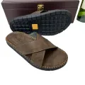 Mens Cow Leather Slippers Fashion Solid Cast Rubber Sole B408. 