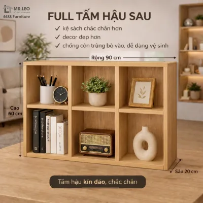 Kệ Sách Tổ Ong 6 Ô Vuông 90x60cm Gỗ MDF Phủ Melamine – Có Tấm Hậu Kín Chắc Chắn Kệ Trang Trí Đa Năng