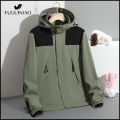 FUGUINIAO Men's Windbreaker Jacket and Autumn Hoodie Detachable Hat. 