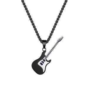 Sinboia Punk Rock Titanium Steel Guitar Pendant Necklace For Men Music Lovers Fashion Jewelry